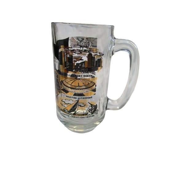 Vintage Texas Gold Black Tourist Beer Mug Map Alamo Big Bend DFW Galveston GUC - Picture 14 of 16